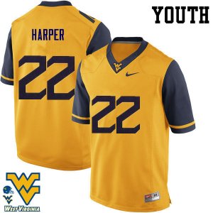 Youth West Virginia Mountaineers NCAA #22 Jarrod Harper Gold Authentic Nike Stitched College Football Jersey SG15R78LH